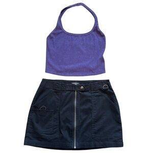 Wild Fable Juniors M Cute Outfit Purple Halter Black Mini Skirt EUC